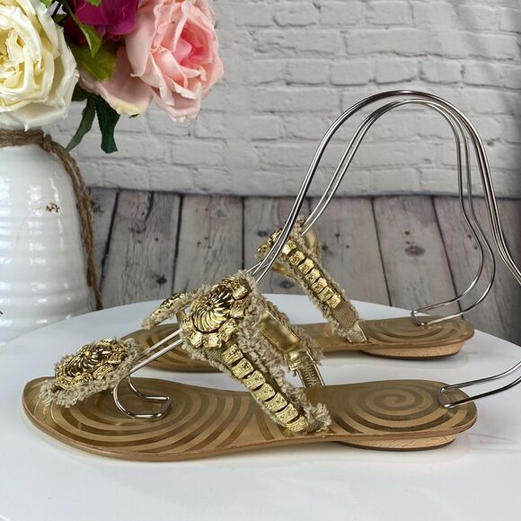 BCBGeneration Sandals Metallic‎ Gold and Tan Sandals Women's Size 8 - Picture 3 of 14